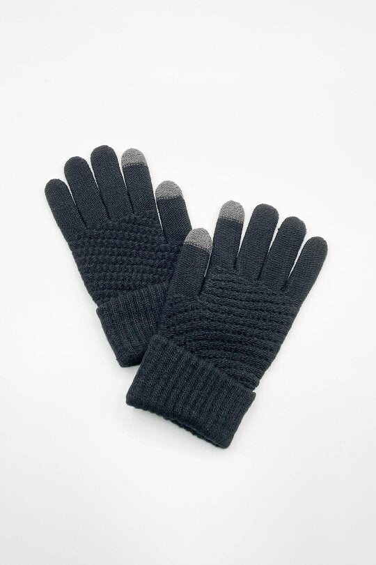 SVNX Pom Pom Beanie Hat & Textured Knit Gloves Set in Grey
