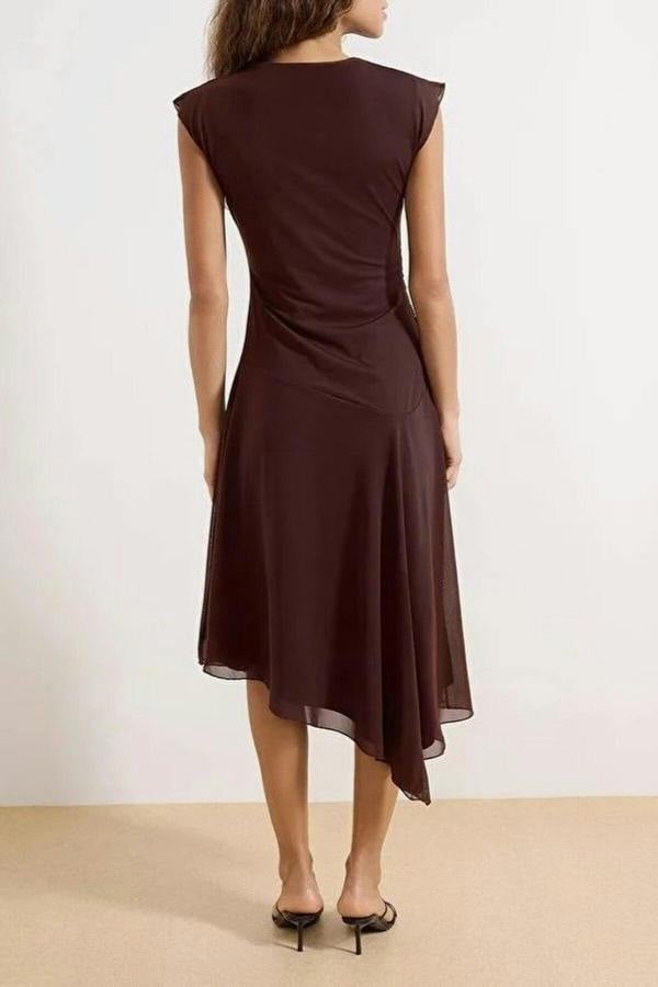 WOVCOR Boat Neck Gathered Maxi Tulle Knit Dress