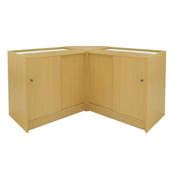 Maple Iris LED Shop Counter Set CM60 with two B900 display units, featuring a sleek design, glass tops, and ample storage space