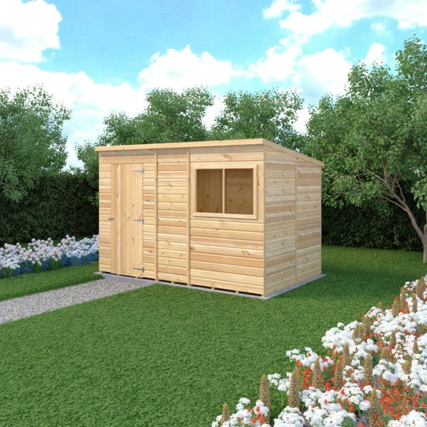 Shire 10x6 single door Pent shed 12mm shiplap interlock cladding