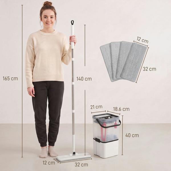 HOMCOM Mop and Bucket Set, Flat Mop and Bucket System with Wringer, White