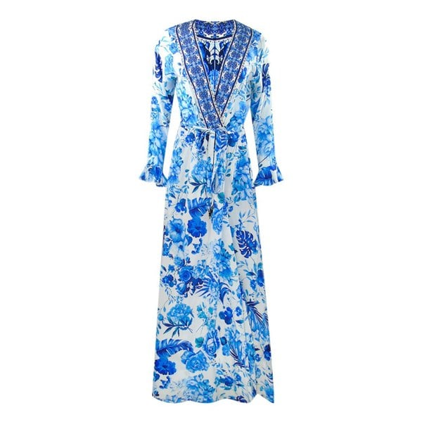 Inoa Fashion Blue Orchird Blue Floral Fish Dress Womens