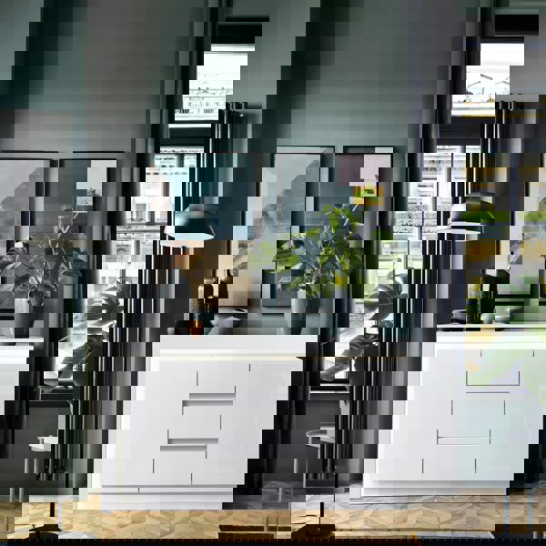 Furniture To Go Lyon 2 Door 3 Drawer Sideboard (including LED lighting) in White and High Gloss