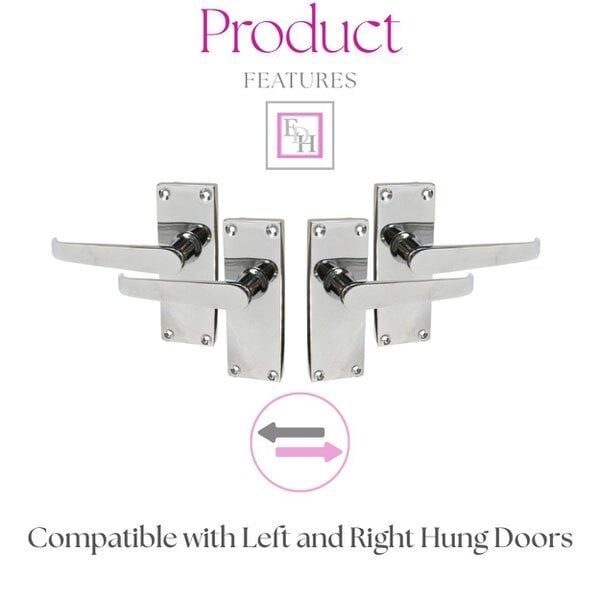 EDH Door Hardware Victorian Straight Chrome Door Handles – Interior Lever Handles + Tubular Latch