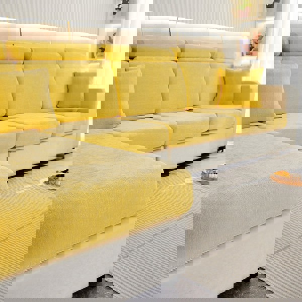 Anyhouz Anyseat Sofa Cover Pastel Yellow L-Shape Polyester Chenille Thick Stretchable Cushion For Living Room Enlarge Size Large