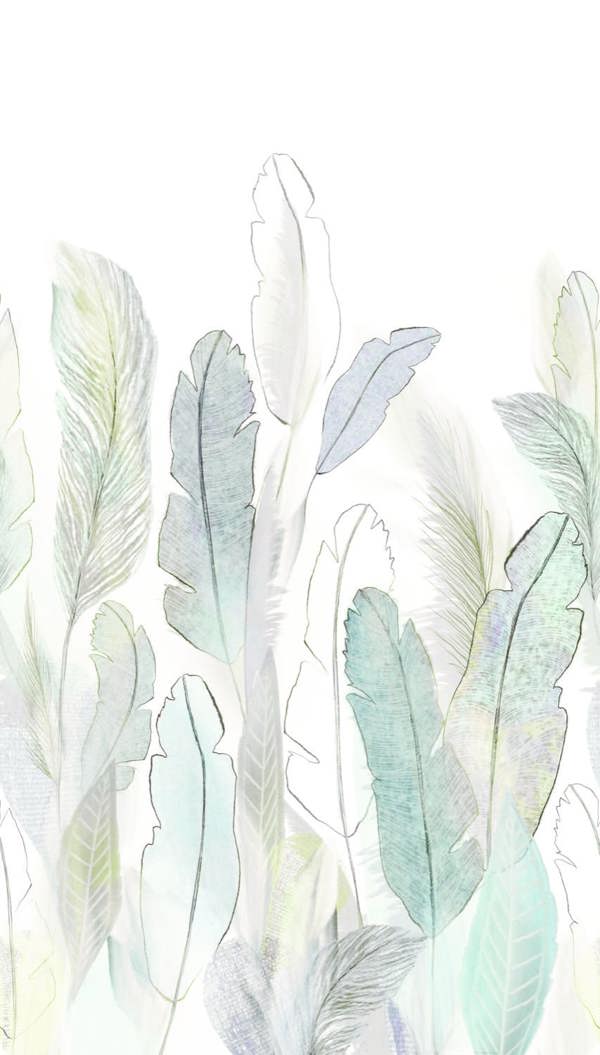 Grandeco Scarlet Watercolour Dancing Feathers 3 panel repeatable Mural 1.59 x 2.8m, Pastel