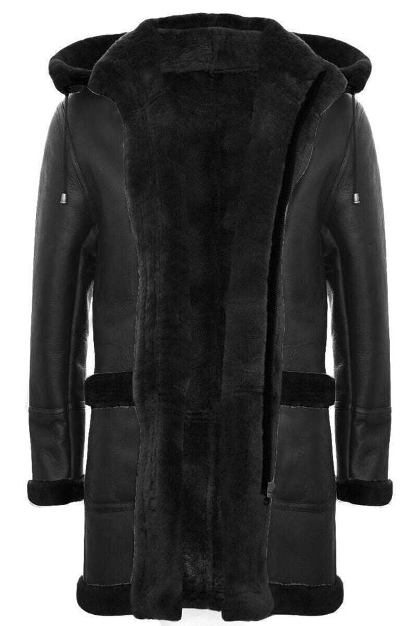 Infinity Leather Mens Winter Sheepskin Hooded Duffle Coat-Helsinki