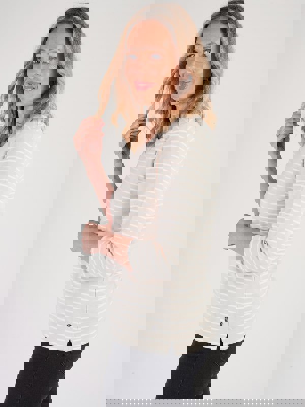 PennyPlain Round Neck Striped Top - Alpaca