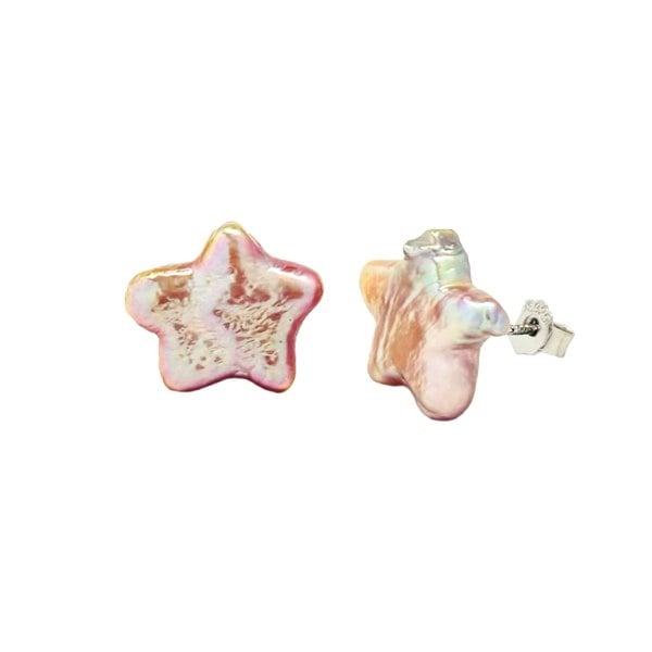 LENAE Clio Pink Purple Star Pearl Stud Earrings - Sterling Silver