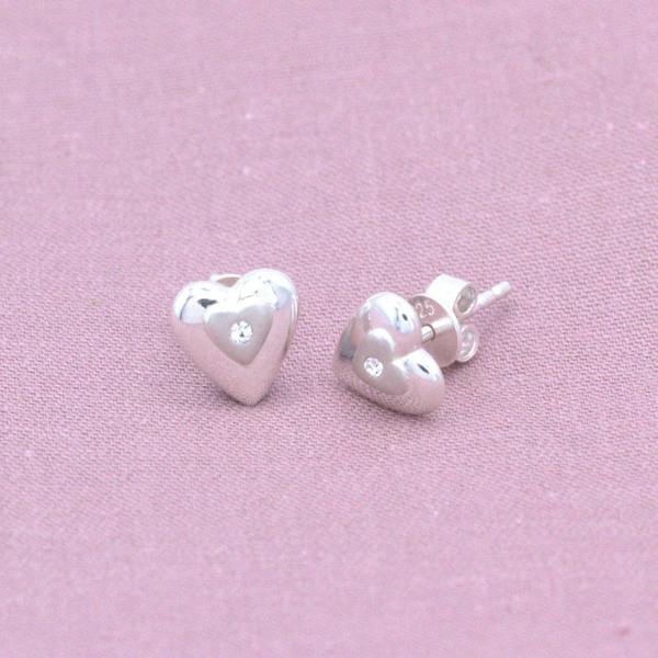 Sterling Silver Embedded Crystal Heart Stud Earrings - MYLEE London