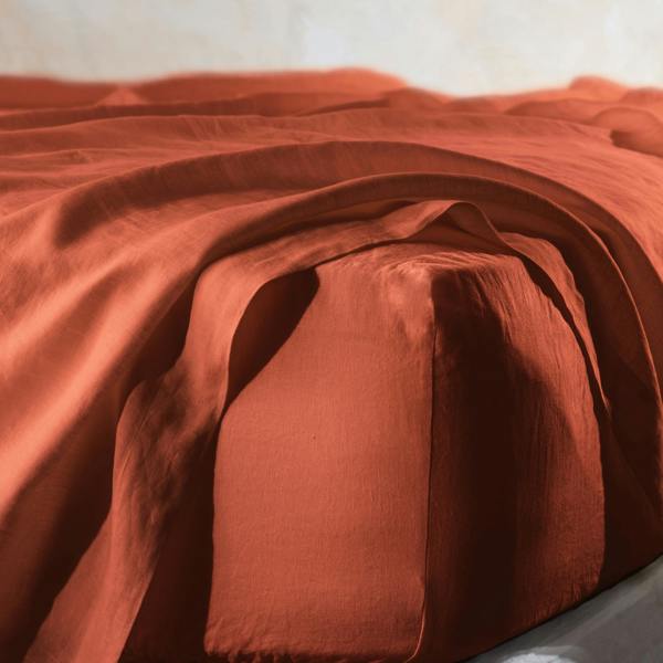 Soak&Sleep Burnt Orange French Linen Flat Sheet