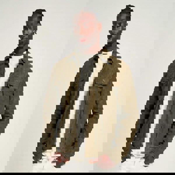 Barneys Originals Men's Khaki Goat Suede Trucker Jacket