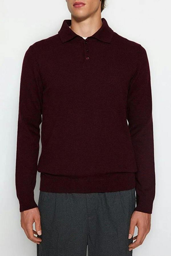 WOVCOR Polo Neck Buttoned Smart Knit Men's Sweater