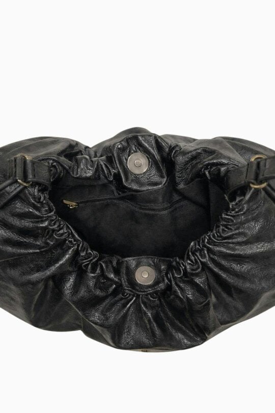 SVNX Buckle Gathered Shoulder Bag in Black