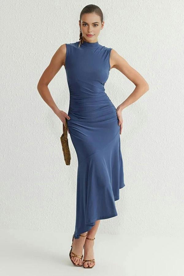 WOVCOR Elegant Knit Evening Dress with Ruffle Detail