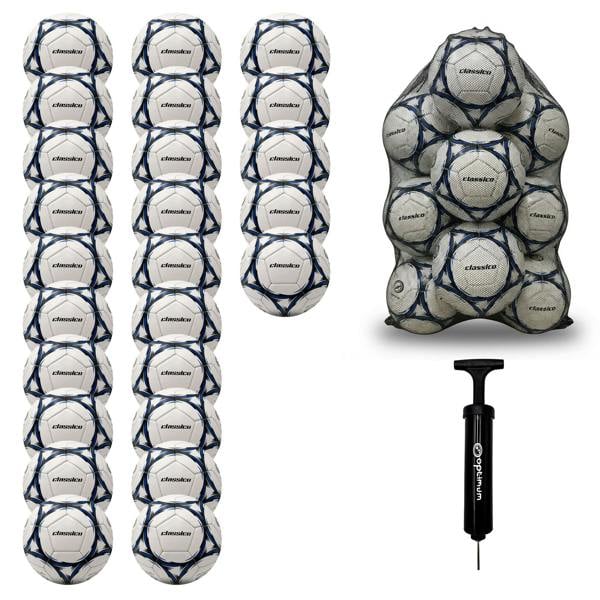Optimum Classico bulk football pack in Blue — pack of 25 with free mesh carrier and pump