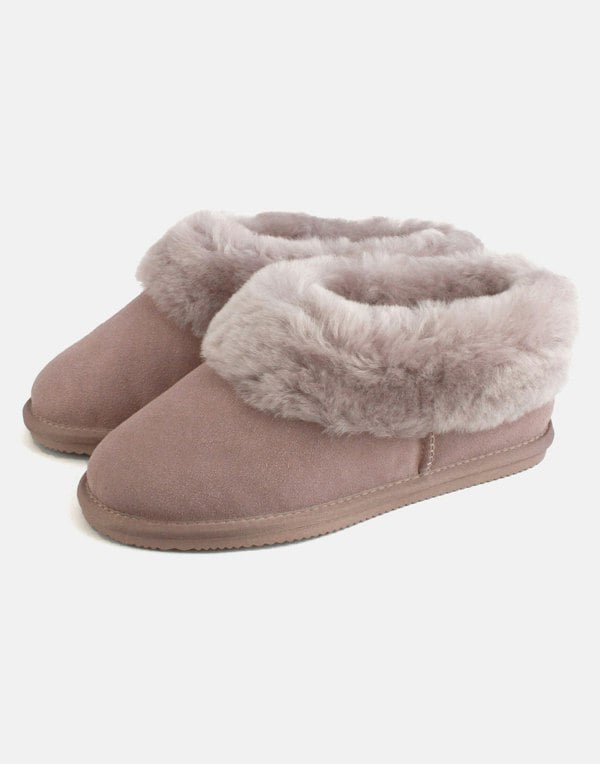 Women's Heather Sheepskin and Suede Slipper Boots – Mushroom - British Boxers