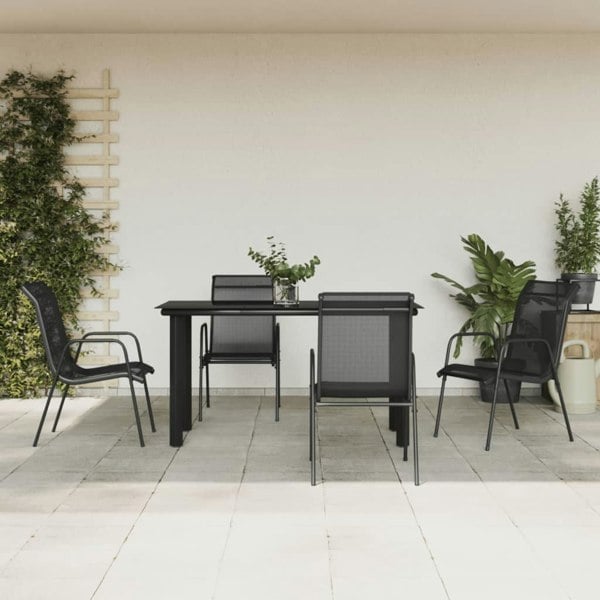 Berkfield 5 Piece Garden Dining Set Black Steel and Textilene