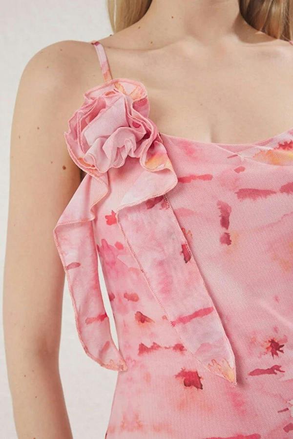 WOVCOR Abstract Printed Tulle Maxi Knit Dress