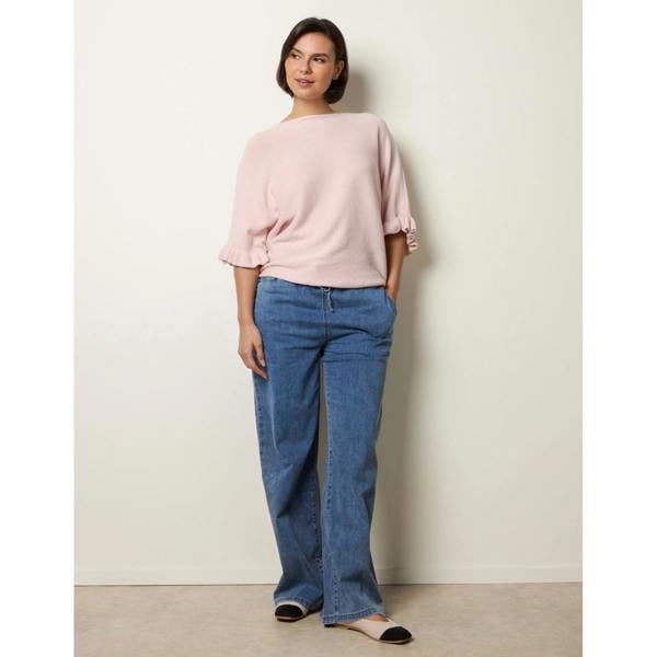 Blue Vanilla Knitted Frill Sleeve Batwing Jumper - Pink