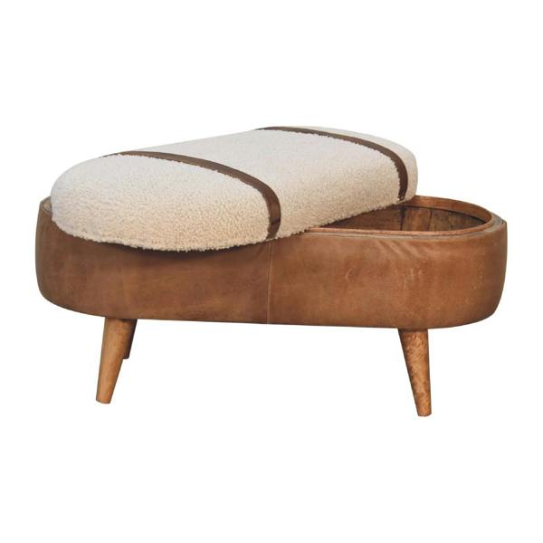 Artisan Furniture Solid Wood Tan Buffalo Boucle Nordic Bench