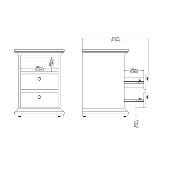Wyld Haus Osaka Farmhouse White Wooden Bedside Table 2 Drawers 1 Open Shelf