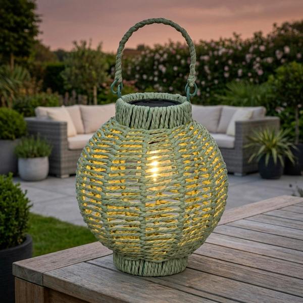 Garden Greatness Lunaria Emerald LED Wicker Solar Lantern
