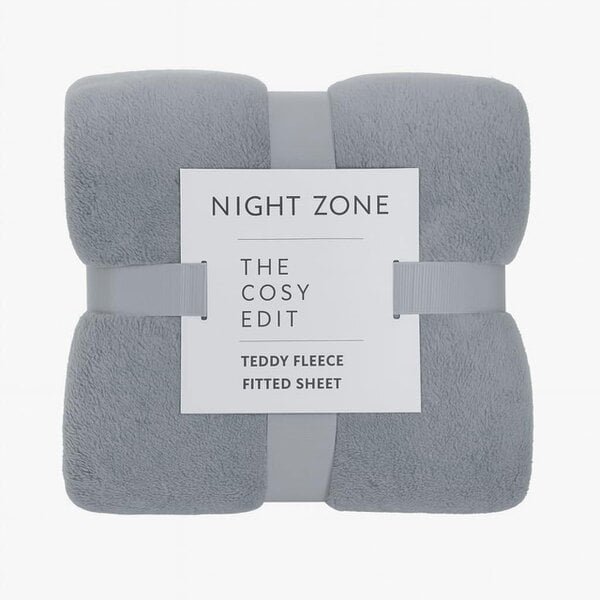 Night Zone Teddy Fleece Fitted Sheet 30cm Deep – Extra Deep Warm Teddy Bear Bedding - Silver