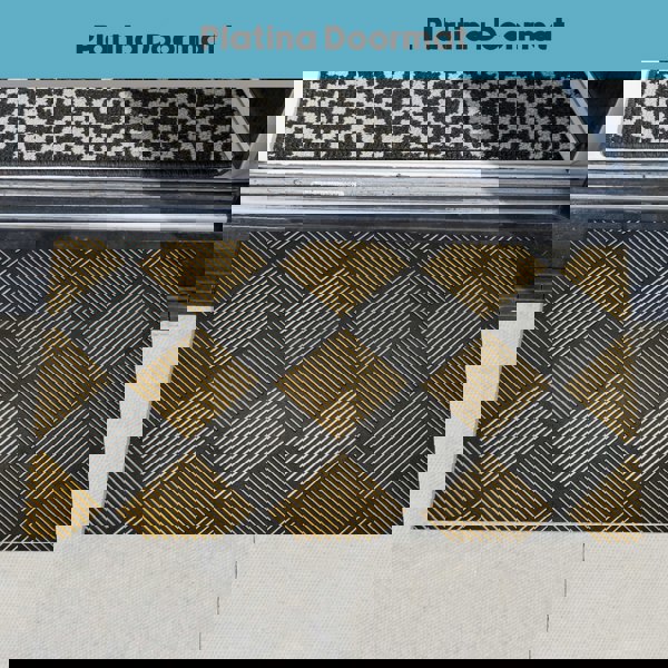 JVL Platina Scraper Rubber Doormat, 40x70cm, Silver/Gold