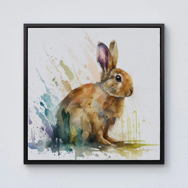 Warren Reed Rabbit Splash Watercolour Framed Canvas