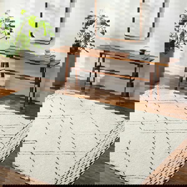 Livabliss Freud-Modern Ivory Black High Pile Rug