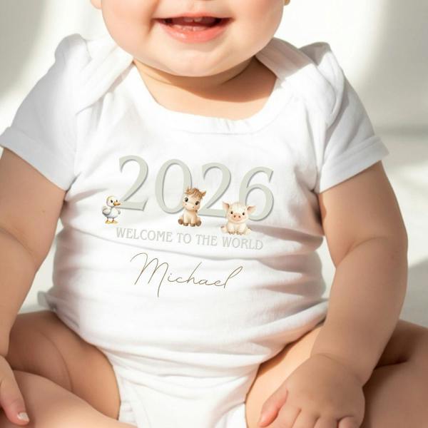 Personalised Grey Farm Animals Babygrow | Name Vest or Bib UK