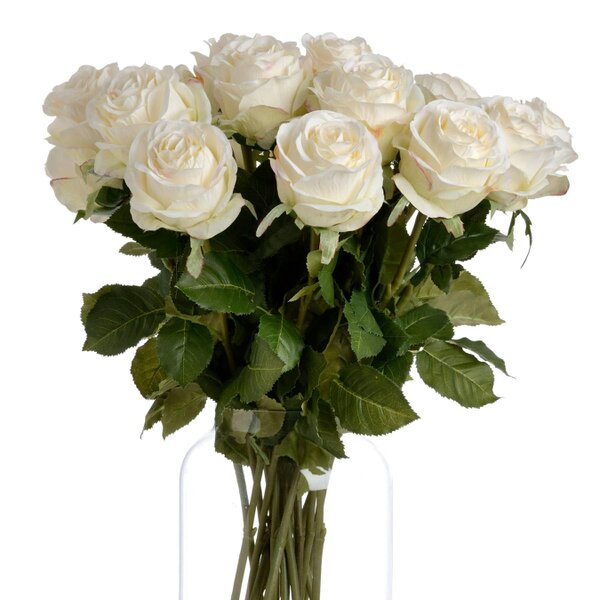 Wyld Haus Set of 3 Artificial Flowers Traditional White Rose Stems