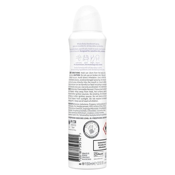 Dove Whole Body Odour Protection Deodorant Spray Lavender & Camomile, 6x150ml