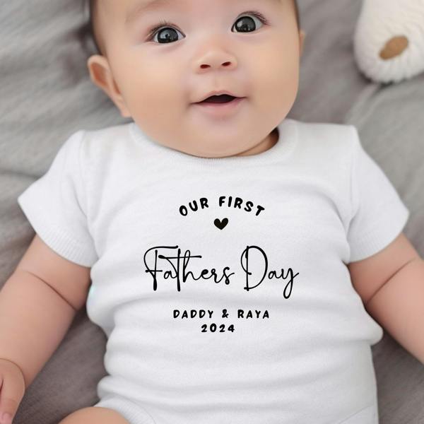 Personalised Our First Fathers Day Babygrow | Name Vest or Bib UK