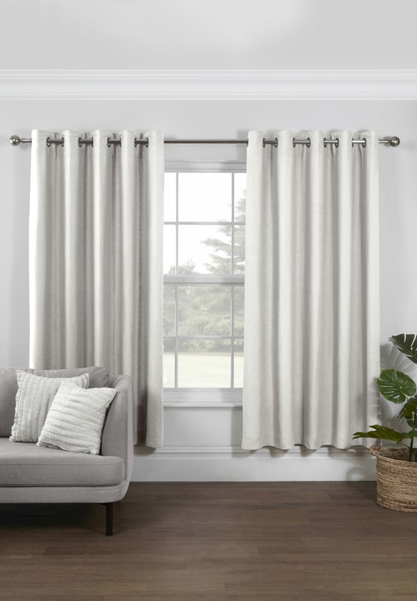 Lazy Linen Pure Washed Linen Lined Eyelet Curtains - White