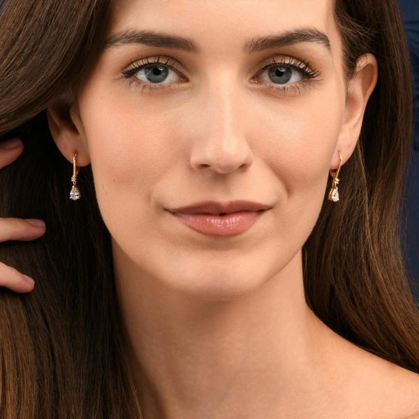 namana Gold Plated Sterling Silver Pear Drop Cubic Zirconia Leverback Dangle Earrings