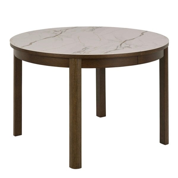 Wyld Haus Cork Round Extendable Cream Ceramic Dining Table Oak Veneer Base