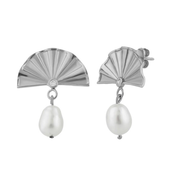 Spero London Fine Diamond Sterling Silver Pearl Drop Fan Earrings