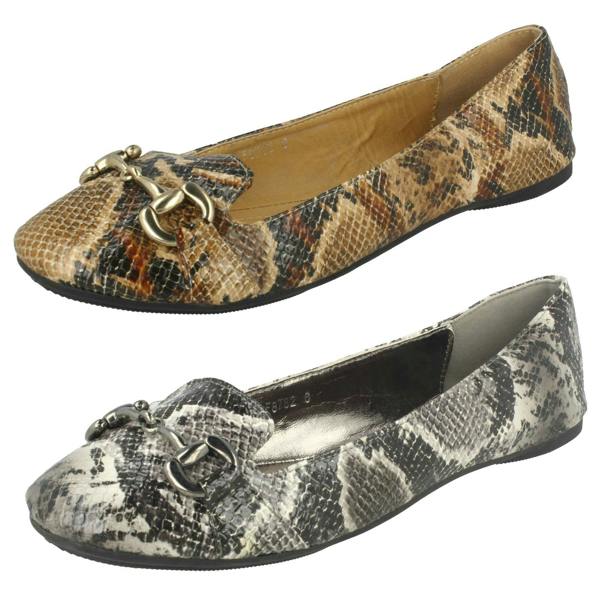 Spot On Ladies Spot On Flat Snake Print Ballerina