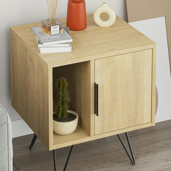 Decortie Glynn Modern Bedside Table with Metal Hairpin Legs Bedroom Nightstand with Storage 50.2cm