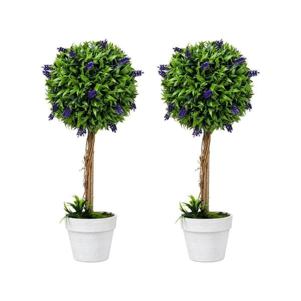 Lambu Artificial Plants Faux Lavender Topiary Set of 2 for Front Door Green