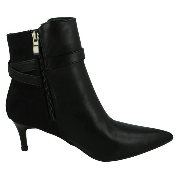 Spot On Ladies Spot On Mid Heel Ankle Boots with Buckle Strap and Back Panel