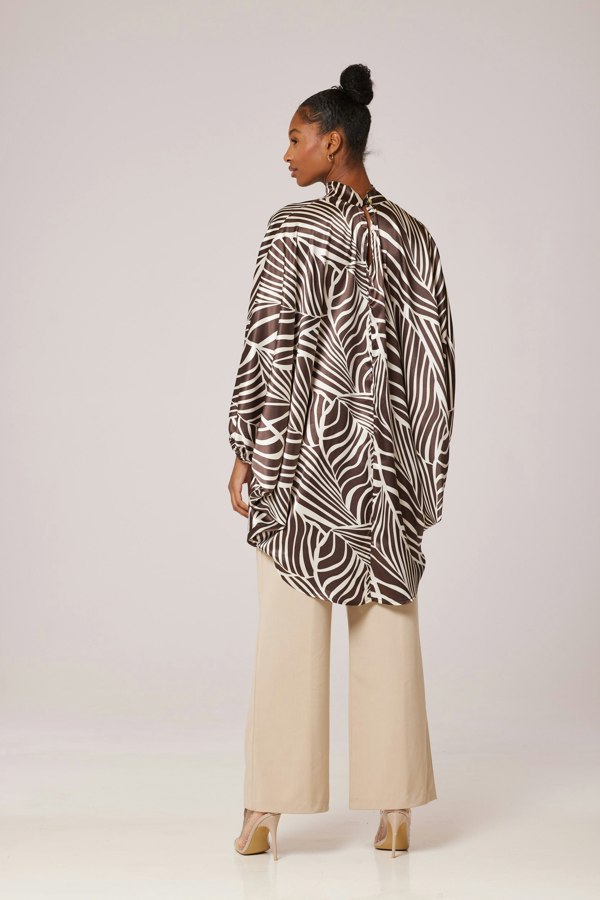 Lioness by TF Palm Leaves Long Tunic - Brown & Cream