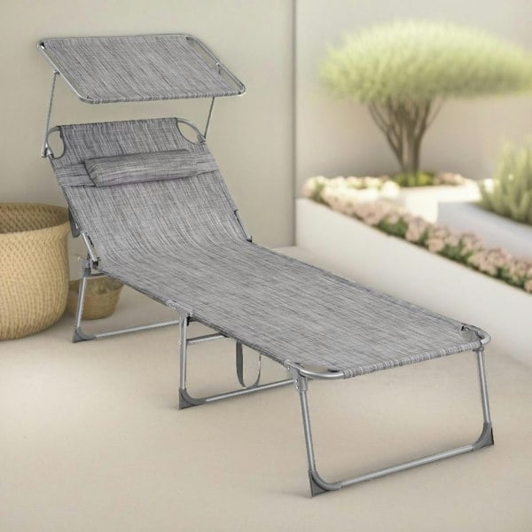 Rafaelo Mobilia Sun Lounger For Garden Folding Deck Chair Greige