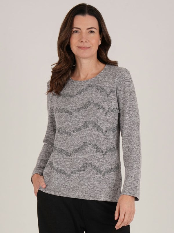 TIGI-Wear Embellished Solid Long Sleeve Top