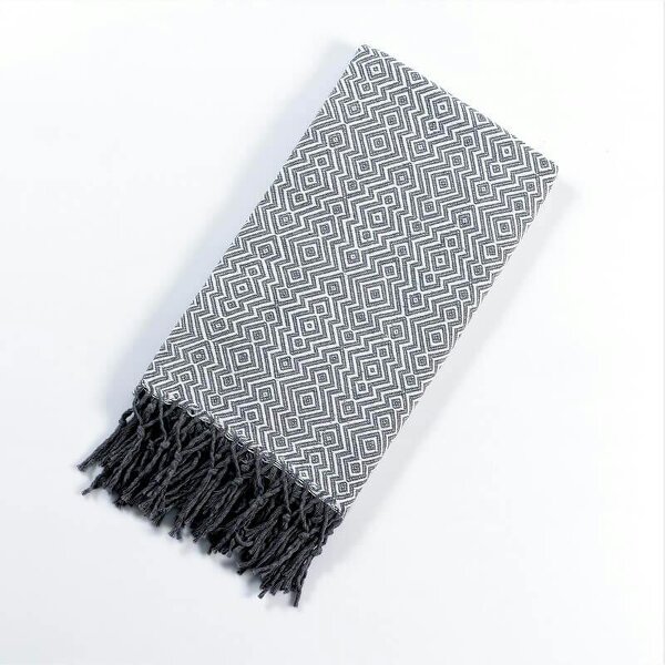 Cotton and Olive Zigzag Cotton Mini Blanket | Shawl - White on Grey