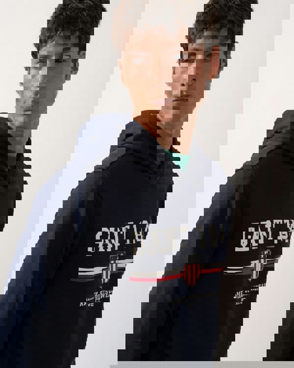 GANT Mens Graphic Pullover Hoodie - 433 Evening Blue - CHO - Designer Mens Hoodies