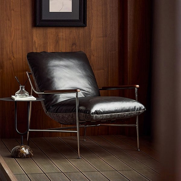 Weilai Concept Prasad Lounge Chair Armchair With Ottoman, Real Leather