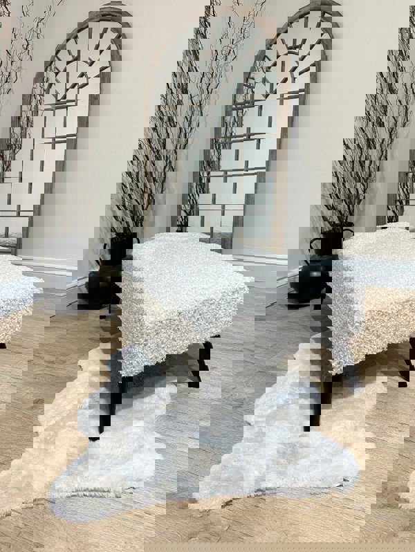 Premium teddy bear fluffy creamy white plain top footstool coffee table - ISTOOLS